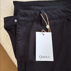Black organic cotton straight leg cropped Quince slacks